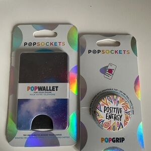 PopSockets PopWallet & Positive Energy PopGrip Set - Blue Galaxy & Multicolor